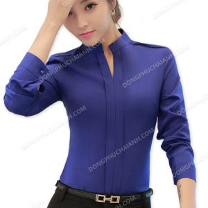 Mẫu đồng phục áo sơ mi nữ công sở màu xanh