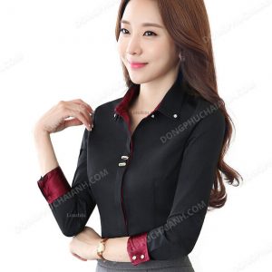 Mẫu đồng phục áo sơ mi nữ croptop màu đen