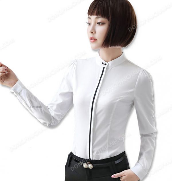 Mẫu đồng phục áo sơ mi nữ công sở điệu đà màu trắng
