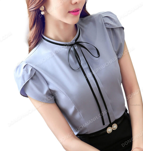 mẫu đồng phục áo sơ mi nữ công sở đơn giản màu xám