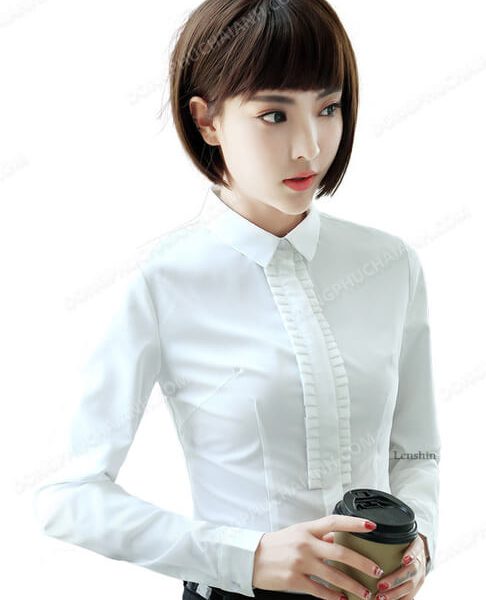 Mẫu đồng phục áo sơ mi nữ công sở hàn quốc màu trắng