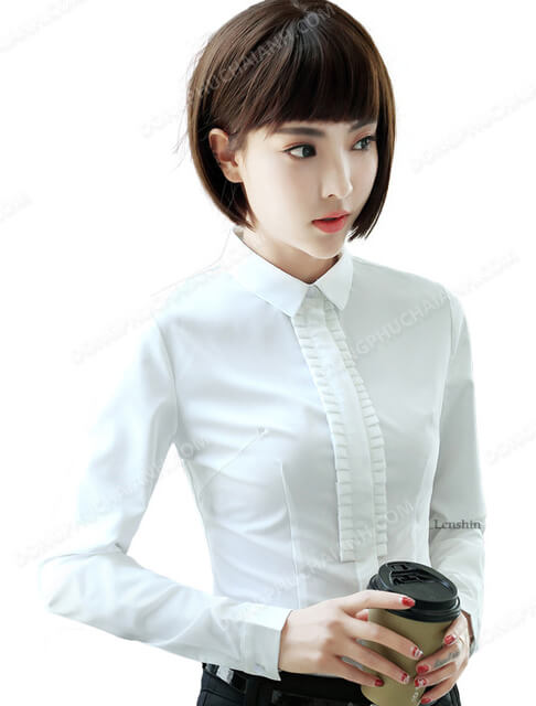 Mẫu đồng phục áo sơ mi nữ công sở hàn quốc màu trắng