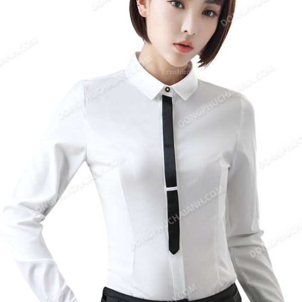 Mẫu đồng phục áo sơ mi nữ công sở màu trắng đẹp