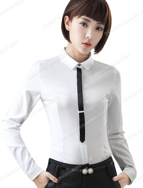 Mẫu đồng phục áo sơ mi nữ công sở màu trắng đẹp