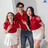 áo thun đồng phục màu đỏ phối màu trắng cổ dệt hai đường lé viền