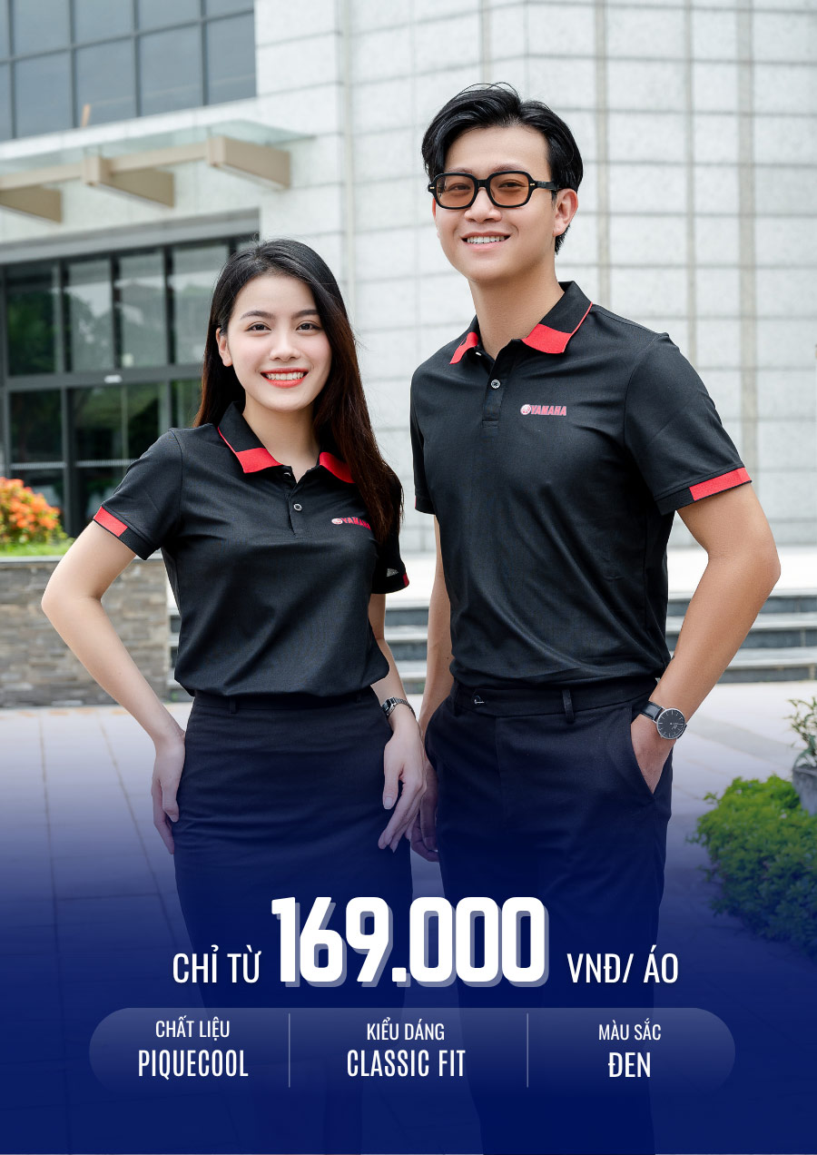 Mẫu áo thun đồng phục màu đen phối đỏ thể hiện phong cách lịch sự, sang trọng và hiện đại