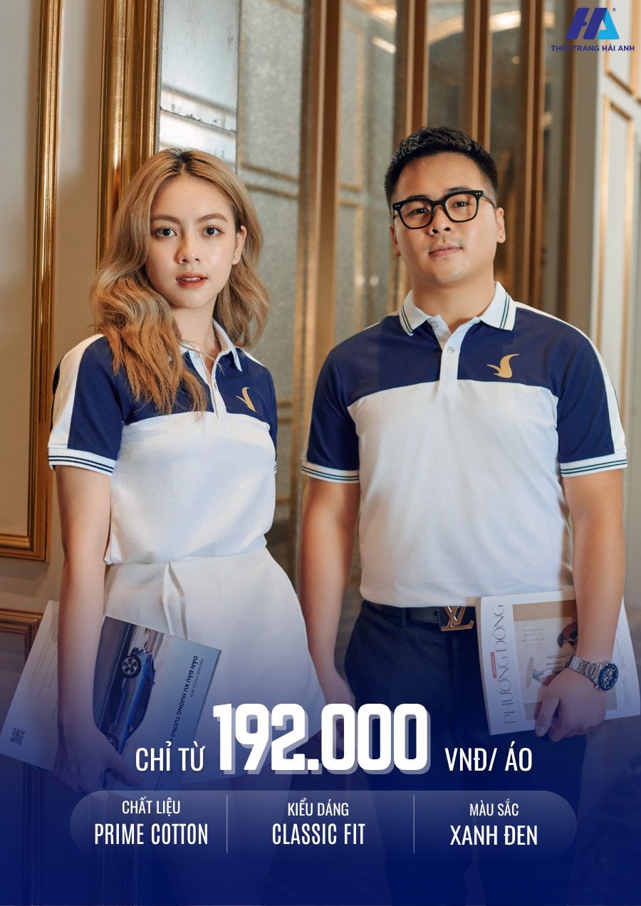 áo thun đồng phục màu trắng phối xanh đen thân trên dệt hai đường lé giữa thiết kế form dáng đơn giản, linh hoạt