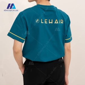 Mẫu áo thun đồng phục cổ tròn xanh bích LeHair
