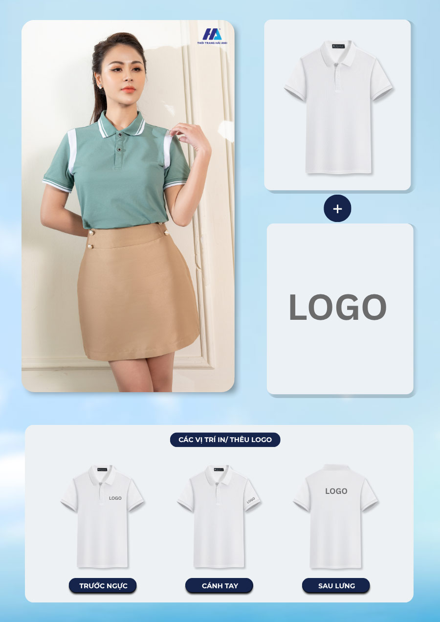 Hình in logo được đặt tại vị trí trước ngực áo, tạo điểm nhấn nổi bật