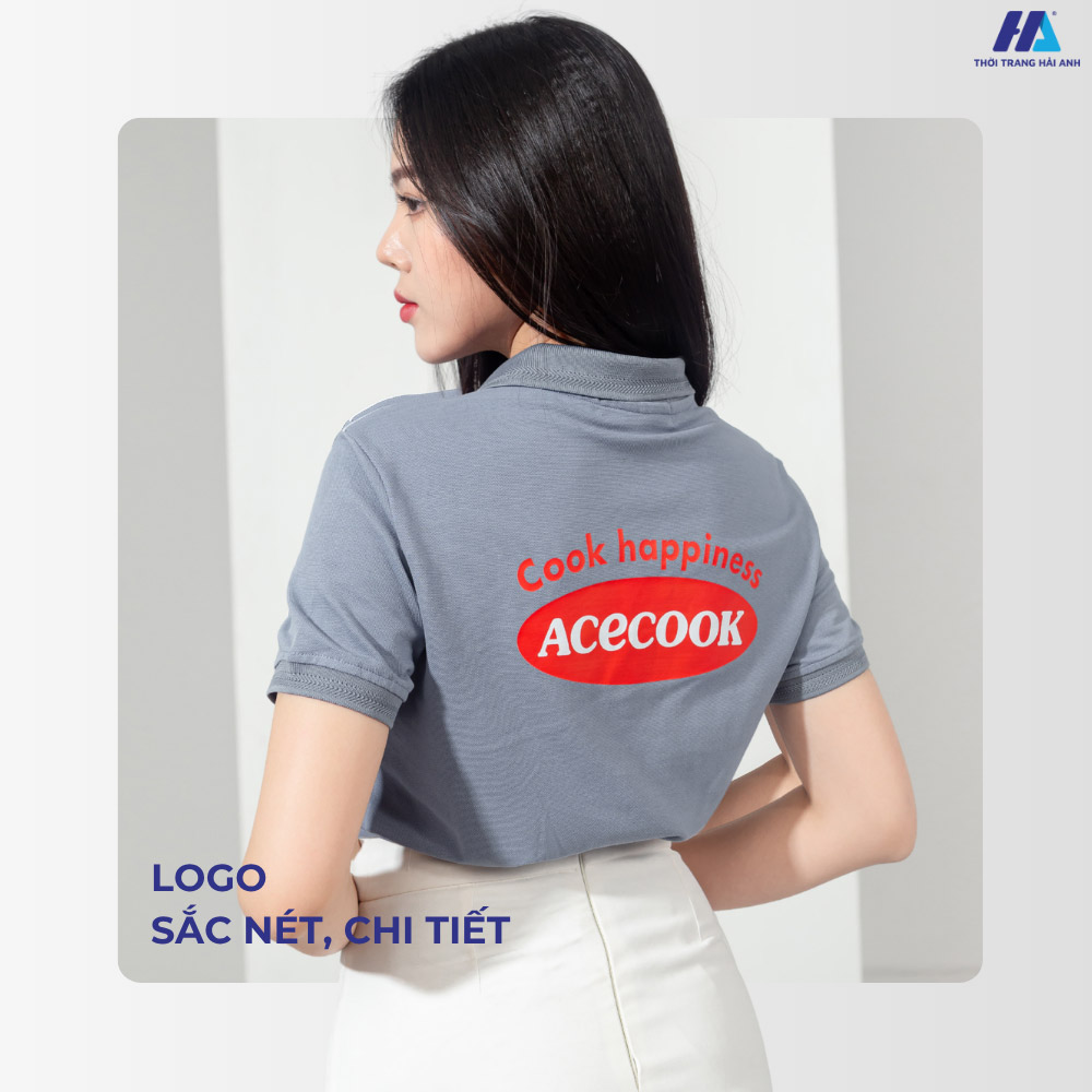 Mẫu áo thun đồng phục màu xám phối cầu vai đường kẻ màu trắng ứng dụng công nghệ in kỹ thuật số hiện đại