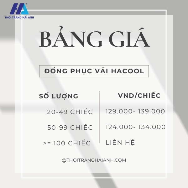 bảng giá đồng phục vải Hacool