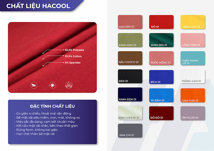 Bảng màu chi tiết của chất vải cotton Hacool
