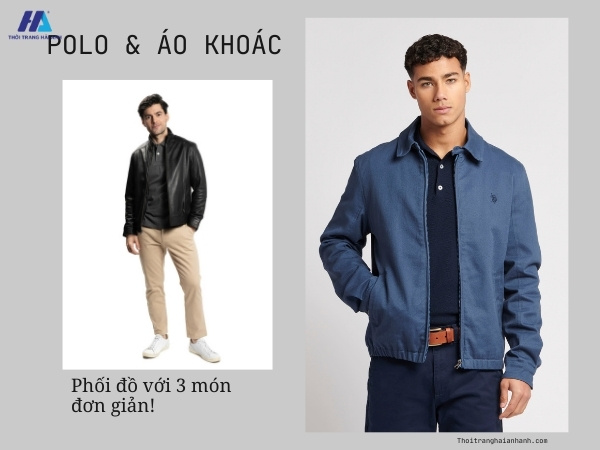 kết hợp quần tây áo polo và áo khoác