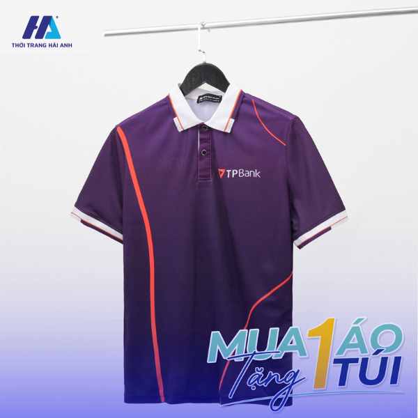 Kiểu áo đồng phục polo màu tím cổ trụ lịch sự, nhã nhặn 