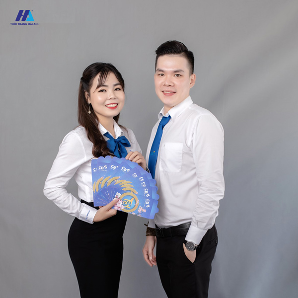 Kiểu áo sơ mi đồng phục ngân hàng CB Bank tôn dáng, chỉnh chu