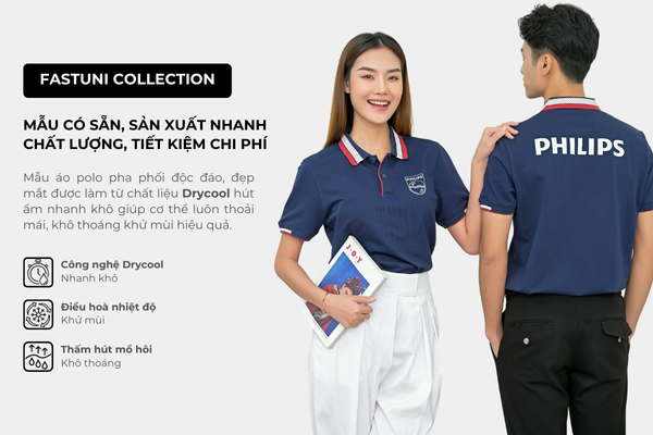 Chất liệu áo polo đồng phục màu xanh cổ dệt FastUni