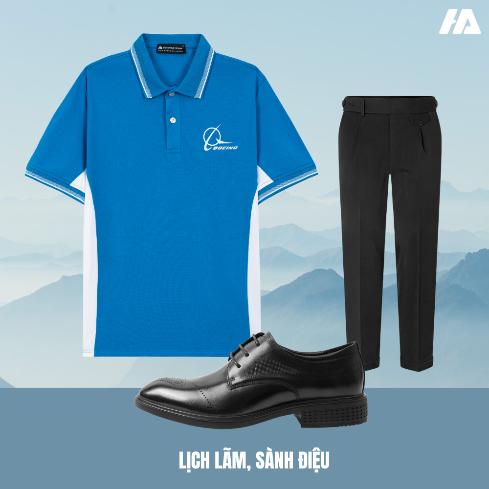 Mẫu áo đồng phục polo màu ya đậm có thể phối với nhiều kiểu trang phục