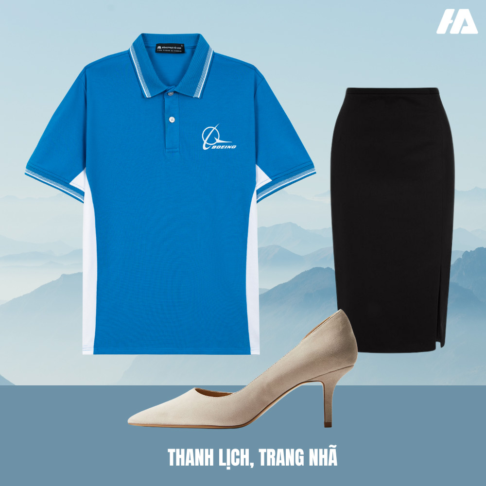 Mẫu áo đồng phục polo màu ya đậm có thể phối với nhiều kiểu trang phục