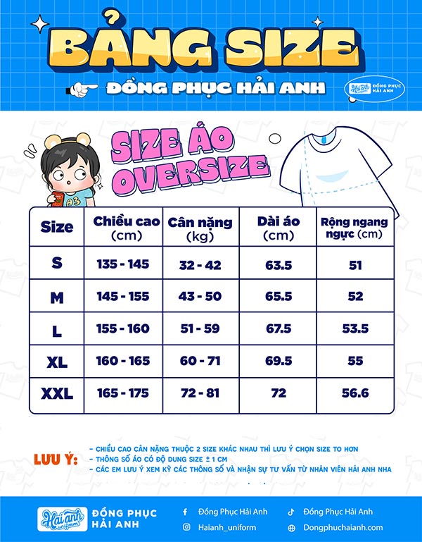 bảng size áo oversize