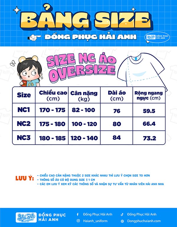 bảng size áo oversize ngoại cỡ