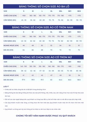Chi tiết bảng size mẫu áo thun đồng phục in họa tiết Team Chất