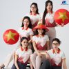 áo phông đồng phục công ty in chuyển nhiệt màu trắng đỏ 