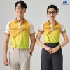 Áo phông đồng phục công ty in chuyển nhiệt màu trắng vàng