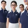 áo phông đồng phục công ty màu xanh đen phối cầu vai