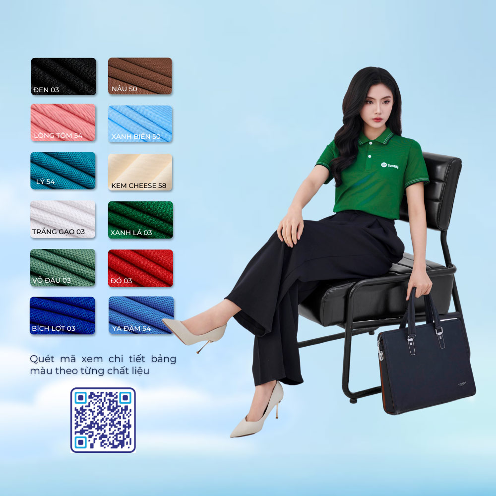 Áo phông đồng phục màu xanh lá với màu sắc tươi mới, trẻ trung