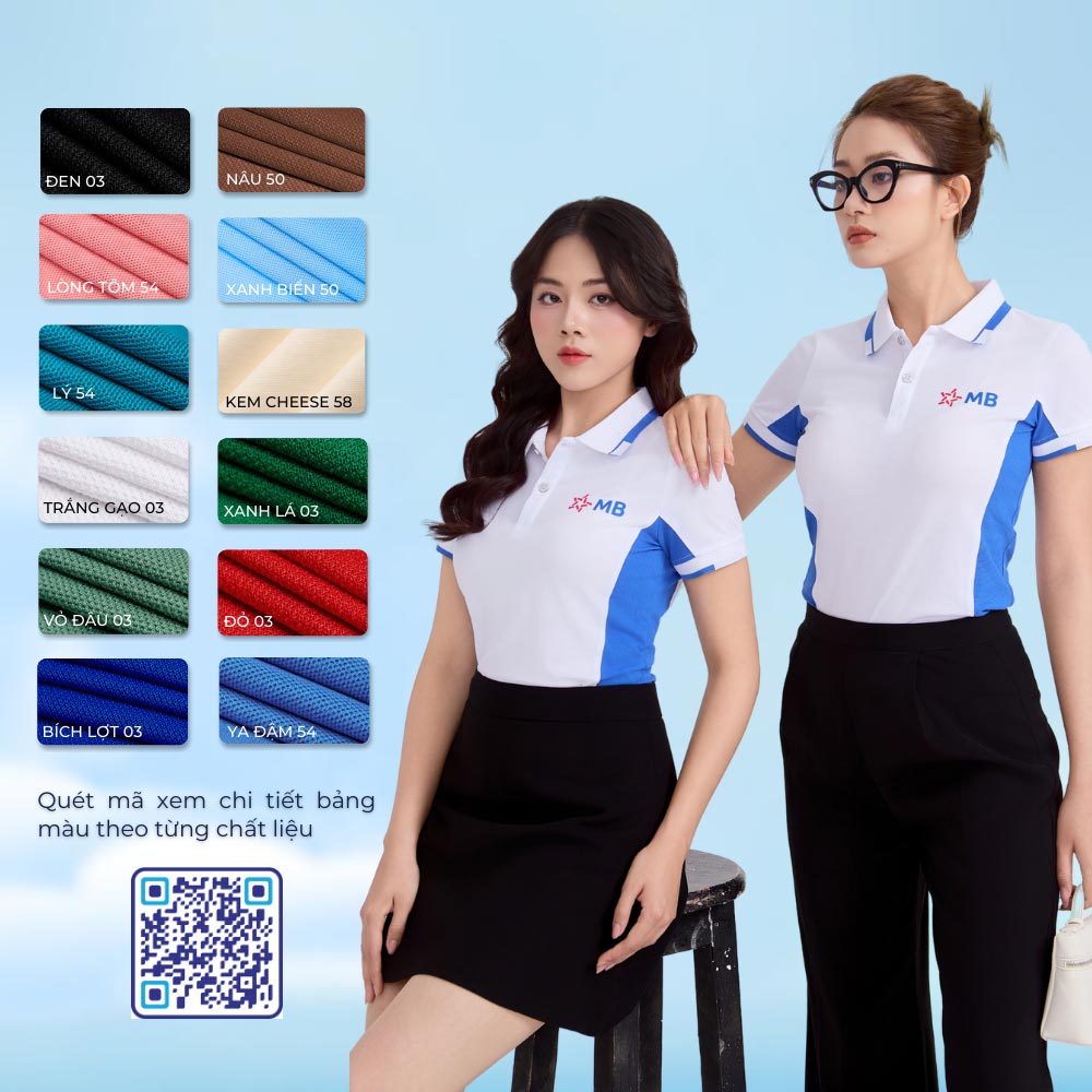 Áo phông đồng phục màu trắng phối thân bích lợt mang đến vẻ ngoài tươi sáng và năng động