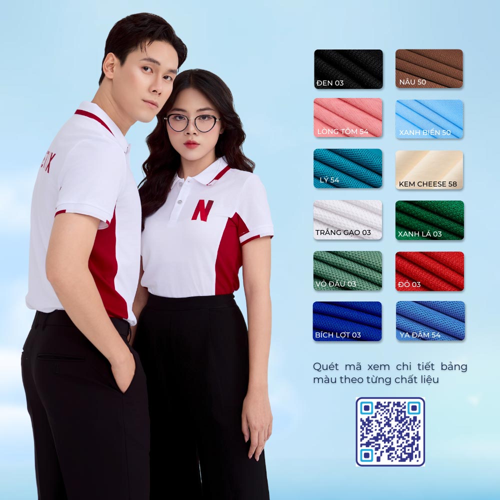 Áo phông đồng phục công ty màu trắng phối thân đỏ đầy nổi bật, thu hút