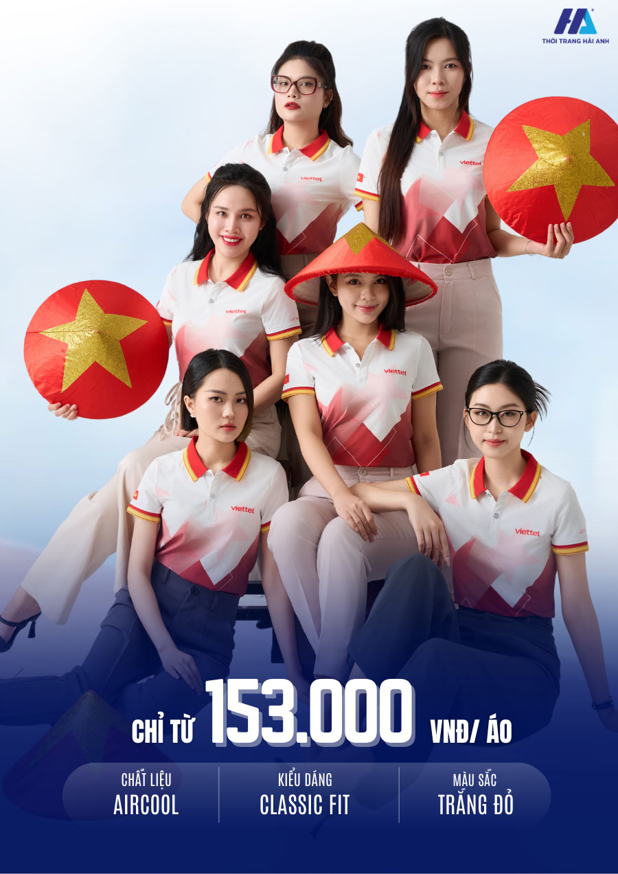 áo phông đồng phục công ty in chuyển nhiệt màu trắng đỏ với thiết kế màu sắc nổi bật