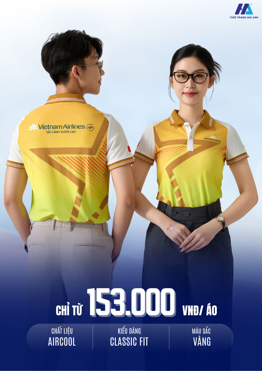 Áo phông đồng phục công ty in chuyển nhiệt màu trắng vàng cùng tông màu nổi bật