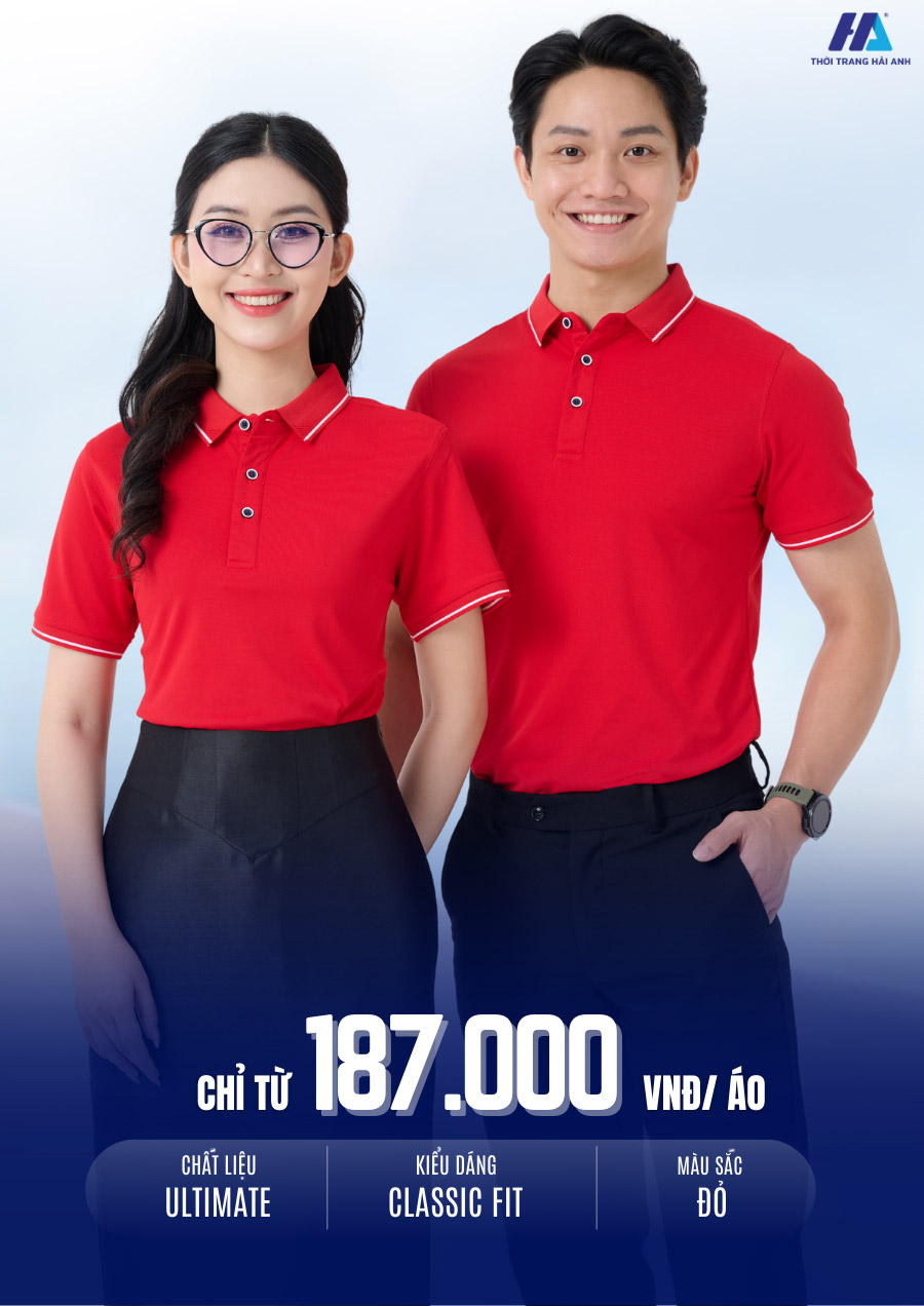 áo thun đồng phục công ty màu đỏ đô thể hiện màu của nhiệt huyết