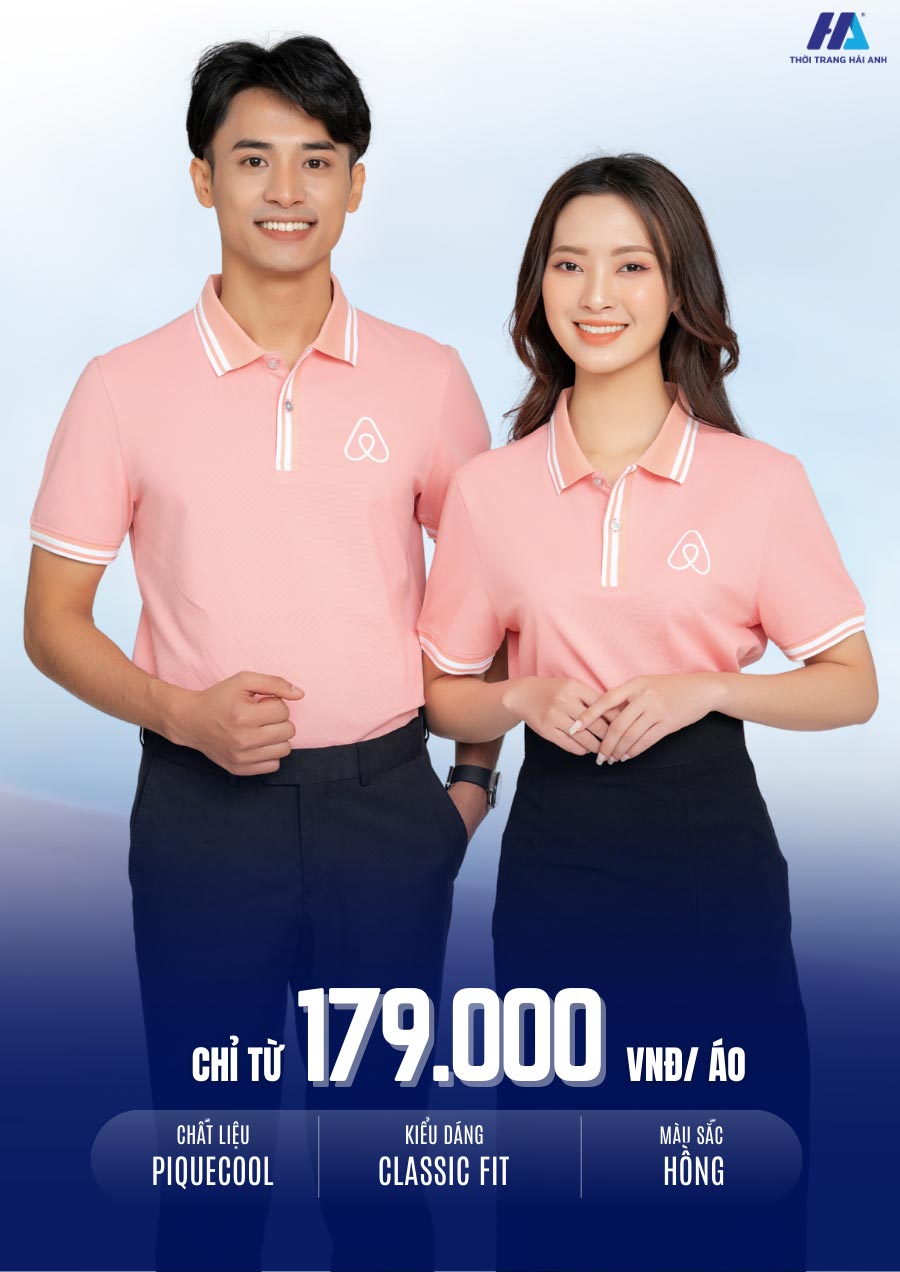 Áo thun đồng phục công ty màu hồng là một trong những sản phẩm được ưa chuộng tại Hải Anh