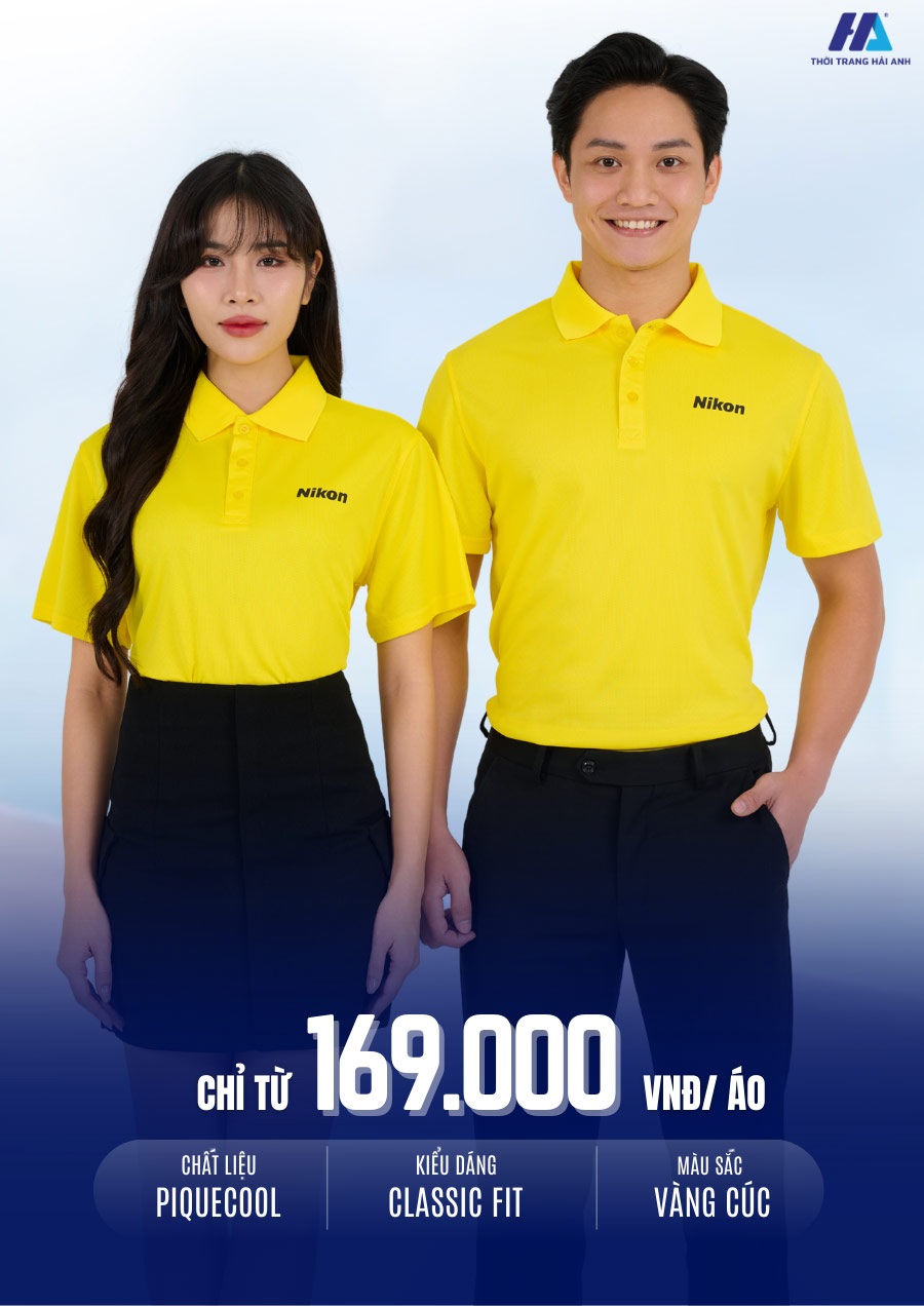 áo thun đồng phục công ty màu vàng cúc thiết kế thanh lịch, chất liệu cao cấp