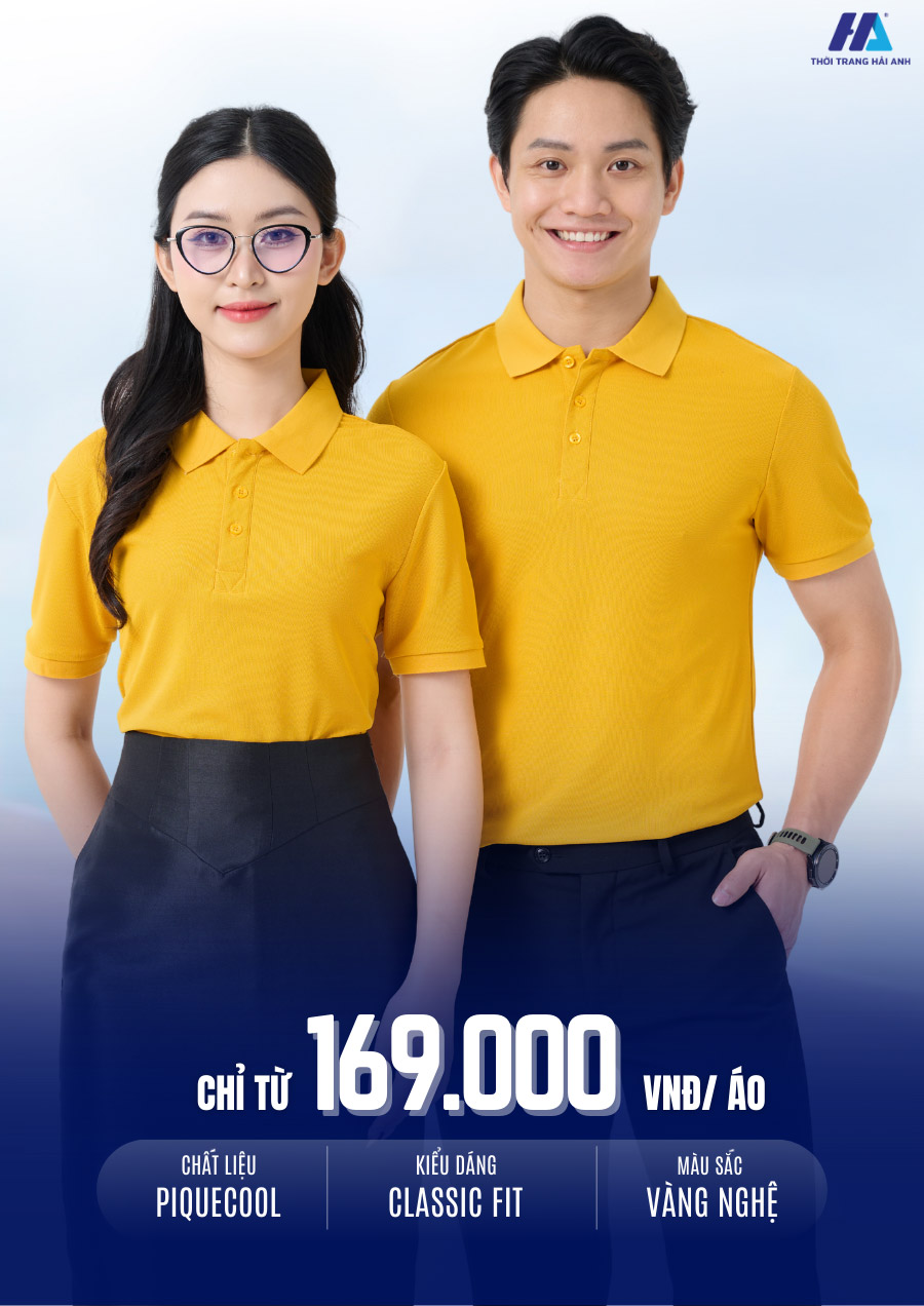 Áo thun đồng phục công ty màu vàng nghệ với sắc màu tươi sáng và năng động
