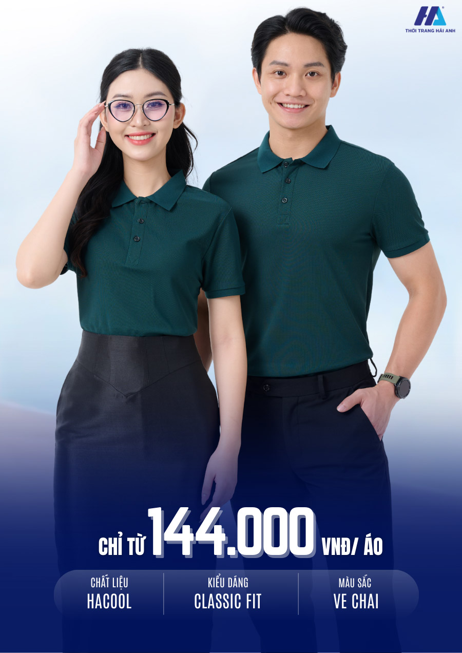 Áo thun đồng phục công ty màu ve chai thể hiện phong cách chuyên nghiệp, thanh lịch