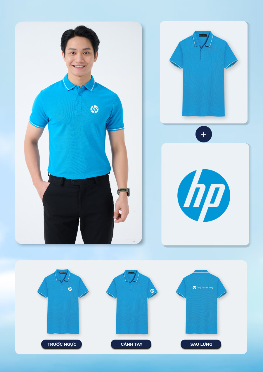 đồng phục công ty màu ya cùng logo thương hiệu sắc nét và ấn tượng
