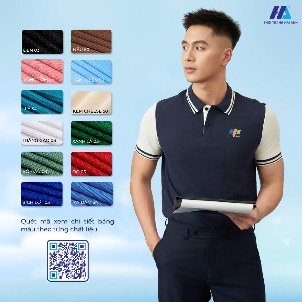 Ý nghĩa màu sắc áo phông đồng phục công ty màu xanh đen phối trắng