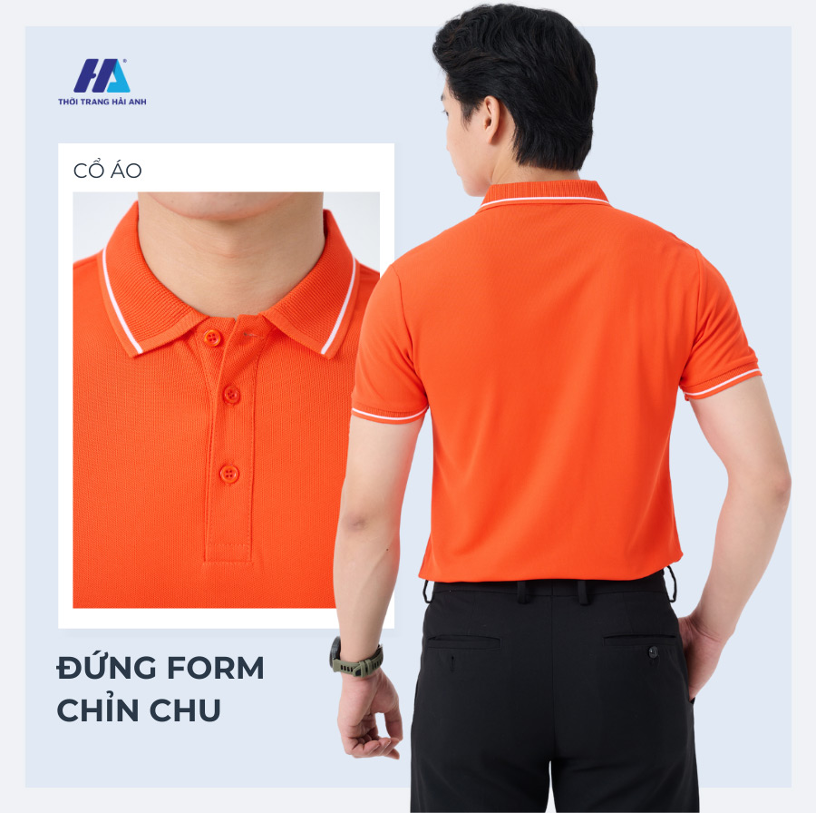 Áo thun đồng phục công ty màu cam với thiết kế ấn tượng và chuyên nghiệp