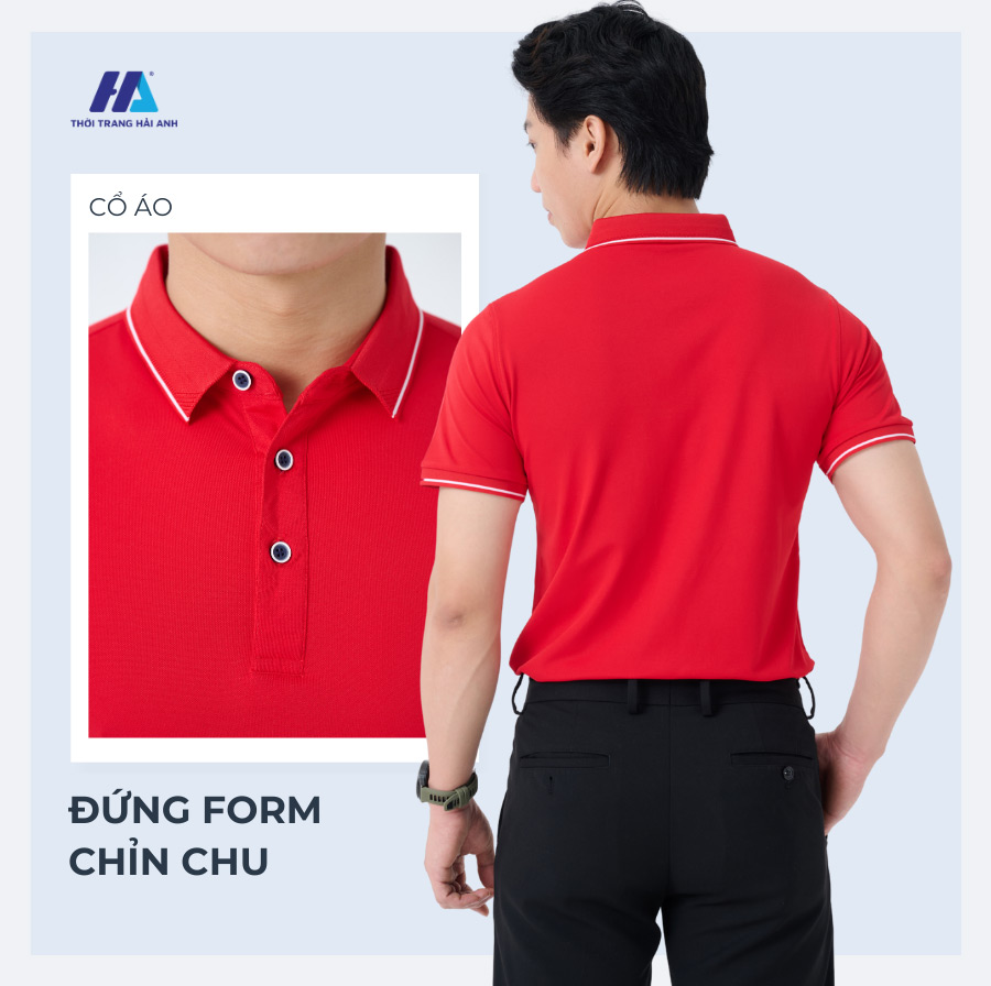 Mẫu áo đồng phục polo được thiết kế một cách thanh lịch, chuẩn từng chi tiết