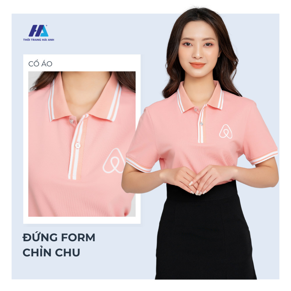 Áo thun đồng phục công ty màu hồng thiết kế form áo polo lịch sự và trẻ trung