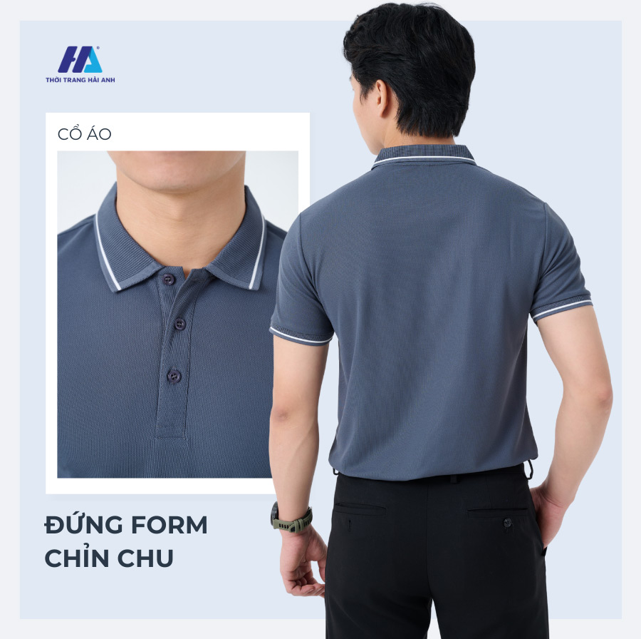 Thiết kế áo thun đồng phục công ty màu xám đậm với dáng suông, tay ngắn cực thoải mái