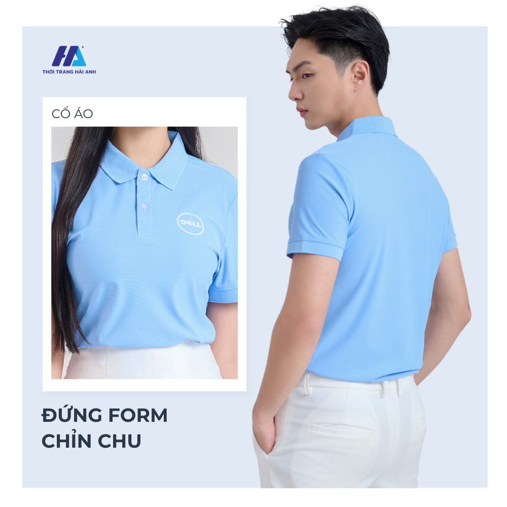 Mẫu áo thun đồng phục màu xanh biển có thiết kế trẻ trung.