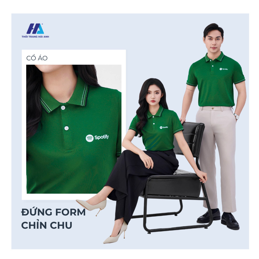 Áo thun đồng phục màu xanh lá với thiết kế chắc chắn, đường may tinh tế
