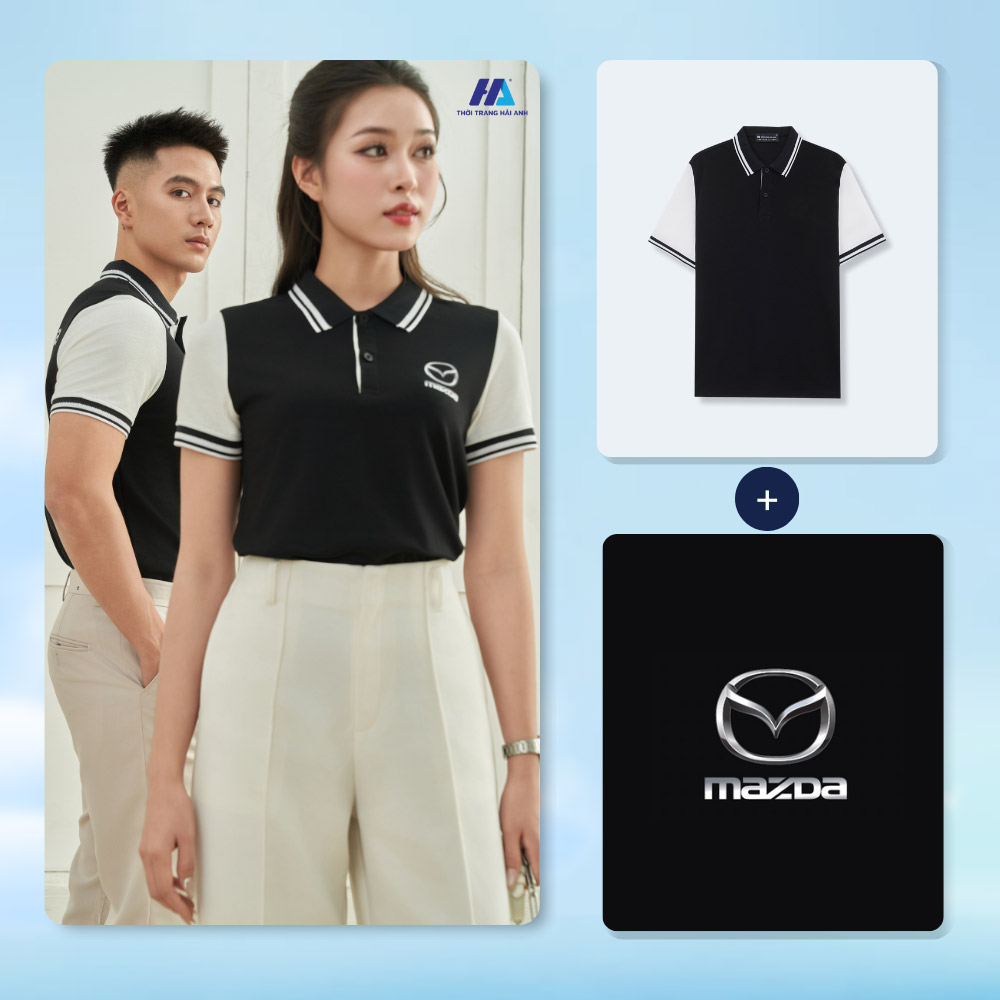 Công nghệ in và thêu tiên tiến được áp dụng trên áo thun đồng phục màu đen phối trắng