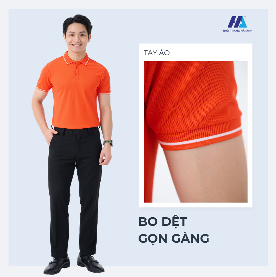 Áo thun đồng phục công ty màu cam với thiết kế nổi bật, thu hút