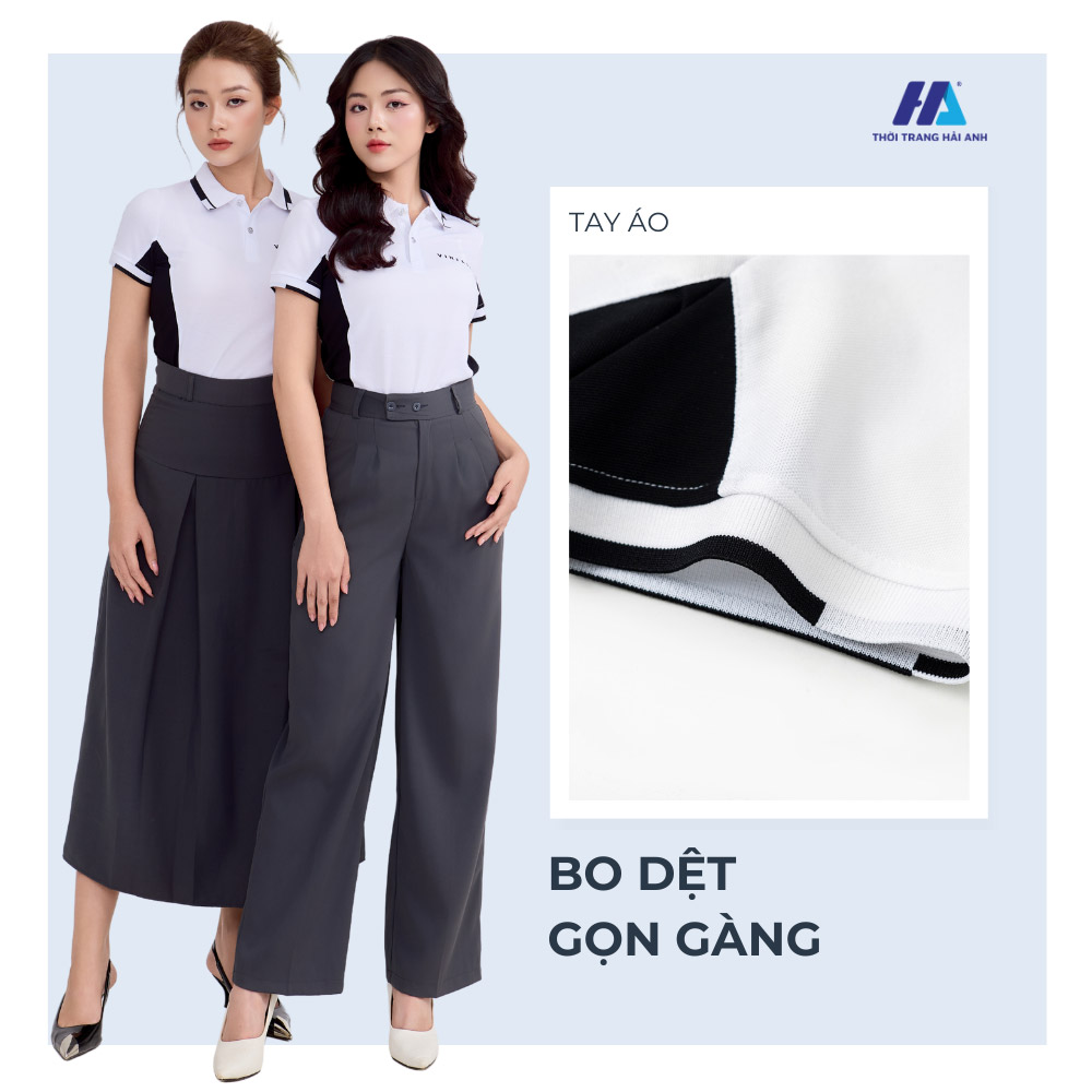 Kiểu dáng áo polo phối sườn thanh lịch, sang trọng