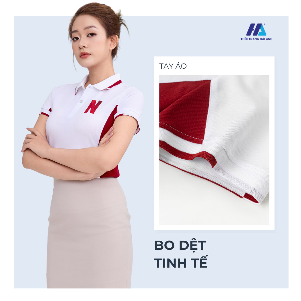 áo thun đồng phục công ty màu trắng phối thân đỏ sang trọng và hiện đại